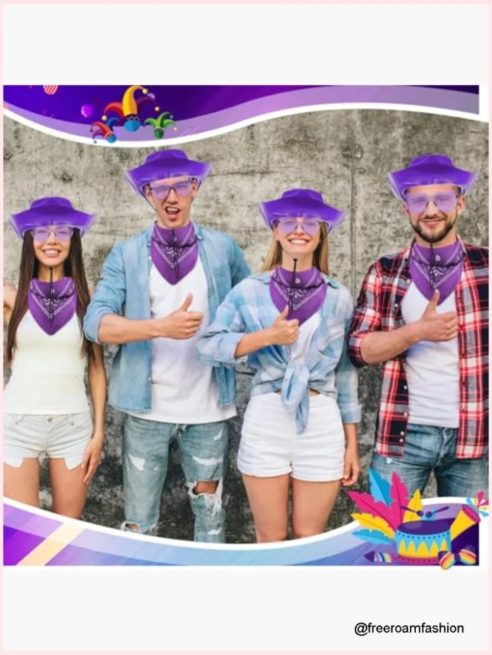 Western Cowboy Hat Set with Bandanas and Heart Glasses